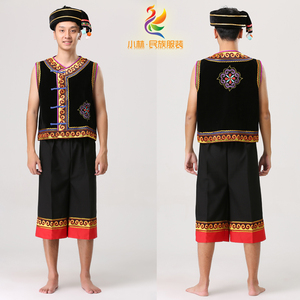 绣花哈尼族爱伲族男服装舞蹈成人少数民族生活舞蹈演出服饰228