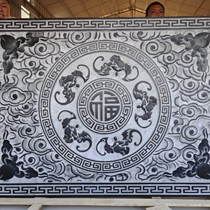 天然石材青石仿古浮雕地雕祥云五福临门家用庭院别墅小院门前铺装