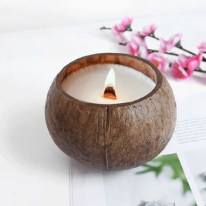 天然原色椰子壳迷你蜡烛台创意木芯香氛香薰蜡烛空椰壳 2个起包邮