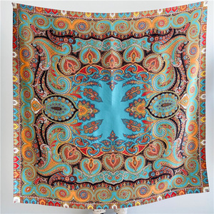 100杭州丝绸135*135桑蚕丝大方巾重磅素绉缎佩斯利花纹真丝女披肩