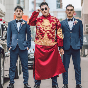 秀禾服男新郎服中式结婚礼服大码秀禾男装男士唐装秀和龙凤褂男款