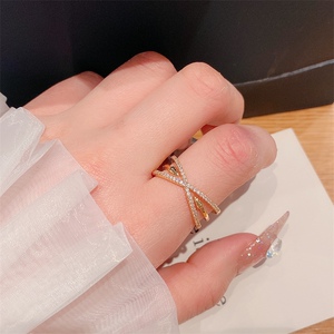 时尚交叉锆石开口戒指女小众设计食指戒气质百搭高级感指环潮aaa