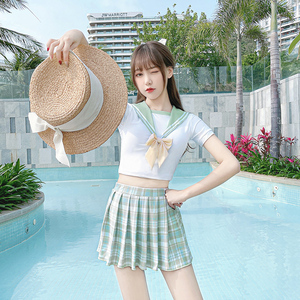 罗丽丝游泳衣裙式遮肚制服泳装学生女女夏泡温泉显瘦分体jk新款保