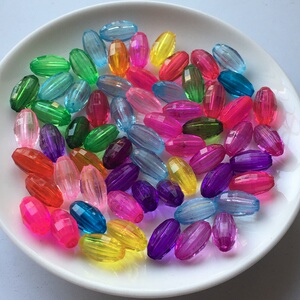 6*12mm透明塑料橄榄型珠 彩色切面棱角椭圆蛋形红黄蓝绿紫散珠子