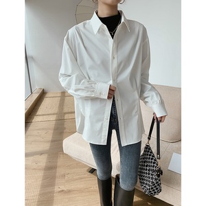 白色衬衫女长袖内搭打底毛衣两件套叠穿上衣春秋冬季加厚拼接衬衣