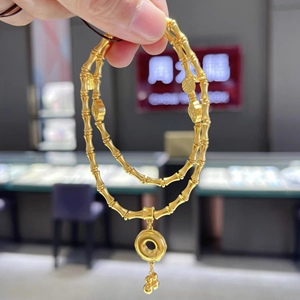 周大福新款传承系列双层竹节平安扣手链 足金黄金