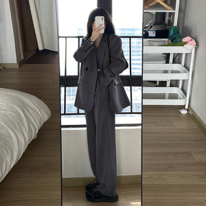灰色小西装外套女2024早春秋新款高级感两件套小个子休闲西服套装