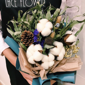 超大鬼怪棉花干花花束永生花礼盒天然大束真花风干松果毕业上海