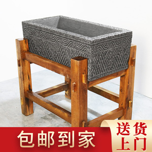 室内石槽鱼缸青石花盆洗手木架流水持造景户外摆件庭院养鱼缸石雕