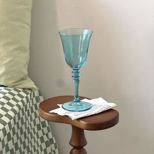 中古风淡蓝色高脚杯法式Vintage红酒杯女士甜酒杯子餐厅玻璃酒杯