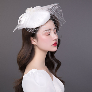 法式优雅英伦复古网纱小礼帽婚纱敬酒服仙女网眼白色帽子新娘头饰