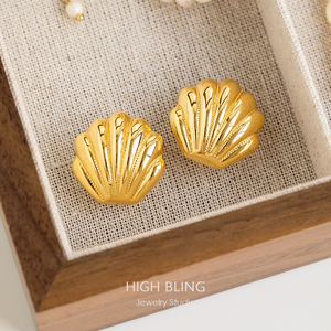 中古vintage法式复古金贝壳轻奢高级耳饰无耳洞女蚊香盘耳夹欧美