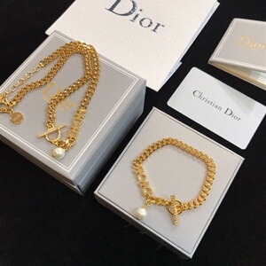 dior/迪奥金色黄铜镀金cd字母粗链条复古颈链项圈项链