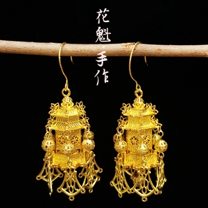 独家复刻 仿故宫清代花丝宫灯耳环 仿文物掐丝亭子金累丝灯笼耳坠