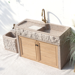 整石一体水池洗衣台盆户外天然石头带搓衣板大理石水槽洗手池柜门