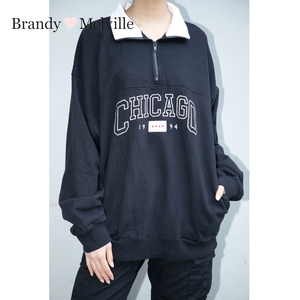 原单brandymelville卫衣polo领 bm拉链外套芝加哥chicago字母刺绣