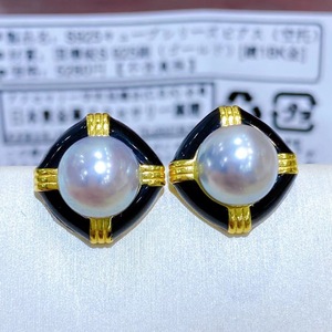 日式标精工S925纯银珍珠复古黑磁耳钉耳环配件空托个性简约耳饰品