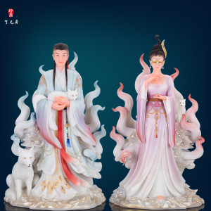 九娘娘九公子神像汉白玉中式摆件工艺品客厅玄关狐狸带尾巴雕像