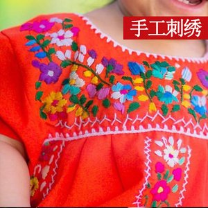 国内现货墨西哥普埃布拉民族服饰手工刺绣童裙连衣裙