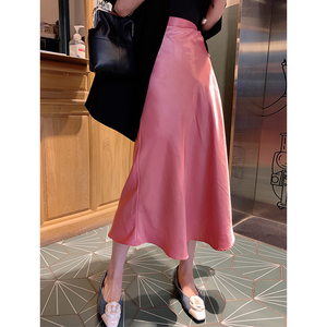 0013421198599abc淘宝丝滑缎面暗粉色复古半身裙夏新款2022百搭垂顺