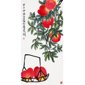 名家齐白石孙女齐慧娟国画多寿三尺精品