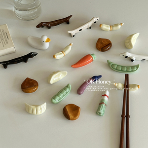 日式ins创意食玩陶瓷筷架合集釉下彩桌面摆件仿真蔬菜筷托笔搁