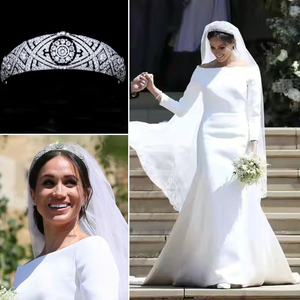 倾欣玺㊣欧美复古新娘结婚锆石皇冠梅根王妃同款王冠婚礼配饰头饰