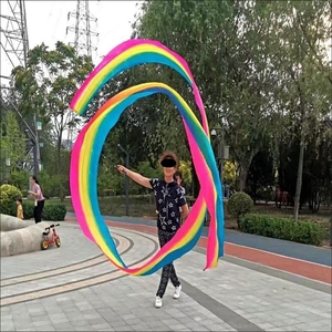 伸缩杆1.2m彩带6/7/8米宽30厘米成人广场舞健身体操飘带七彩长绸