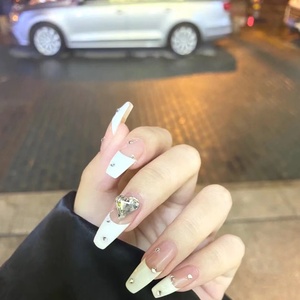 美甲成品白色法式婚甲长款欧美千禧辣妹定制穿戴甲手工假指甲贴片