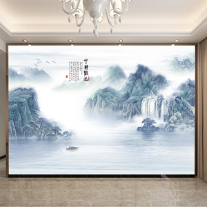山水贴画墙贴新中式客厅背景墙装饰壁画贴纸墙画墙纸自粘风景纸画