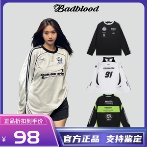 【官方正品】badblood美式复古球衣刺绣上衣街头宽松polo领长袖潮