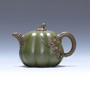 宜兴紫砂茶壶工艺师王红娟双色南瓜壶原矿绿泥全纯手工茶具130cc