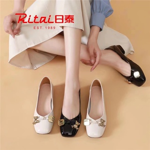 日泰女鞋2022新款休闲低跟粗跟软底舒适春秋真皮女单鞋0432q22830