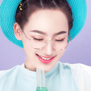 范特西新品 β钛镜架近视眼镜框架 明星同款 玫瑰金多边形 女镜框