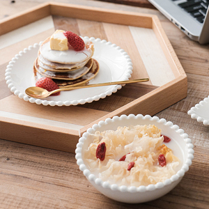 公主范北欧陶瓷餐具个性创意珍珠边早餐碗盘甜品沙拉碗盘单人套装