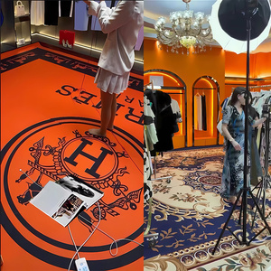 女装直播间专用地毯客厅2024新款轻奢高级装饰橙色地垫拼接大面积