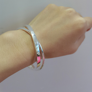 银手镯女纯银999实心韩版时尚双环网红简约足银老婆送礼加工定制