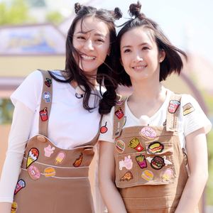 跑男迪丽热巴林依晨同款背带裤女夏新款阔腿裤子宽松休闲裤九分裤