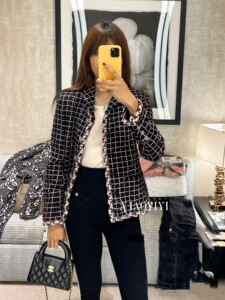 chanel香奈儿女士外套95折23k新款格纹短款夹克欧洲代购p75802