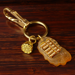 复古创意黄铜菜刀纯铜手工汽车钥匙扣黄金万两算盘包包小挂件吊坠