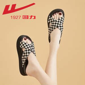 回力拖鞋女夏外穿2022年新款一字凉拖松糕厚底百搭棋盘格运动沙滩