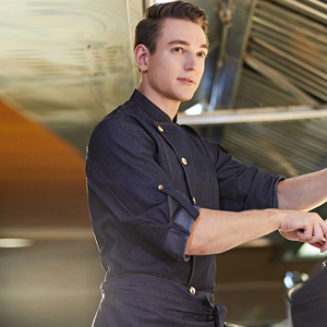 西餐厨师工作服长袖男女秋冬季高级主厨餐饮后厨房牛仔服装七分袖