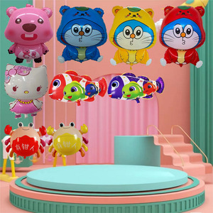 新款飘空气球琉璃熊三色鱼老鼠猫卡通螃蟹宝宝充气玩具铝膜气球熊