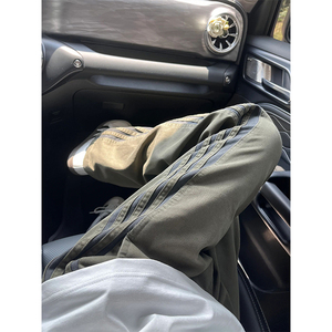 f2ocus裤子男夏季薄款军绿色美式工装裤潮牌直筒修身运动条纹卫裤