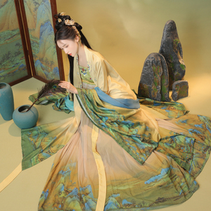 子爵秋色【千里江山】原创汉服女唐制诃子裙齐胸刺绣印花大袖衫春