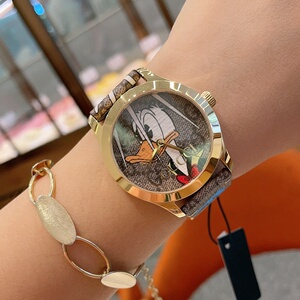 正品gucci古驰迪士尼唐老鸭联名中性石英瑞士腕表ya1264167