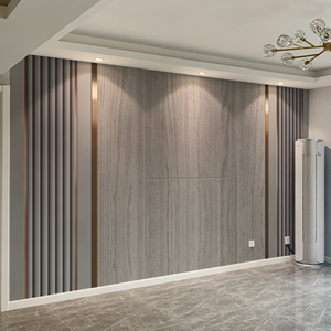 电视背景墙壁纸装饰客厅沙发轻奢格栅金属线条仿木纹影视墙布壁画