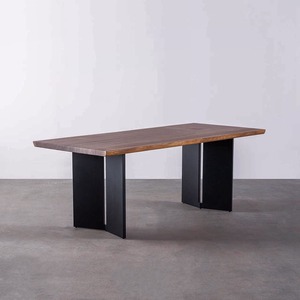 工业风实木办公白蜡木自然边极简会议桌家用餐桌原木大板桌工作台