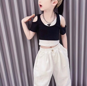 装洋气短款露肚脐t恤2022新款儿童短袖夏百搭t上衣潮韩版167人付款39