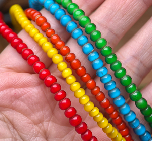 日本进口老琉璃珠 4.5mm小米珠白芯琉璃珠 goros红色彩虹色散珠